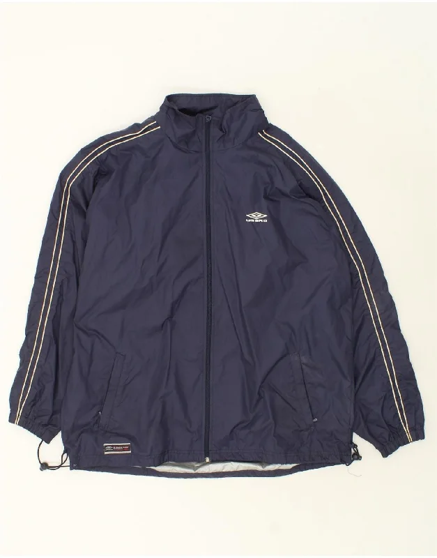 UMBRO Mens Hooded Rain Jacket UK 42 XL Navy Blue Nylon