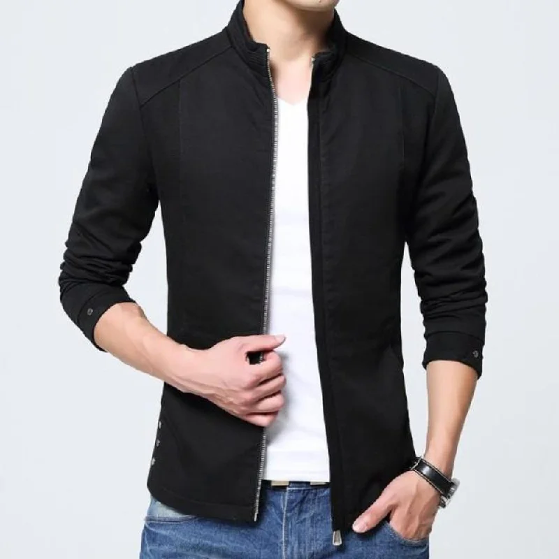 Mens Slim Fit Zipped Up Jacket in Black