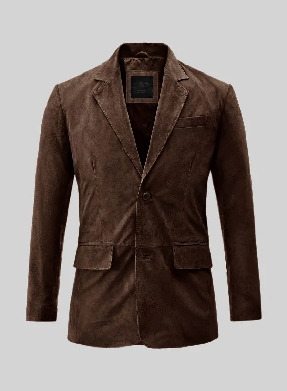 Dark Brown Suede Leather Blazer