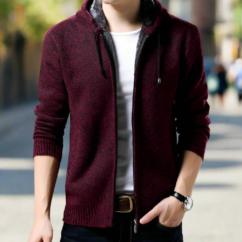 Mens Zipped Up Hooded Jacket in Red Wine