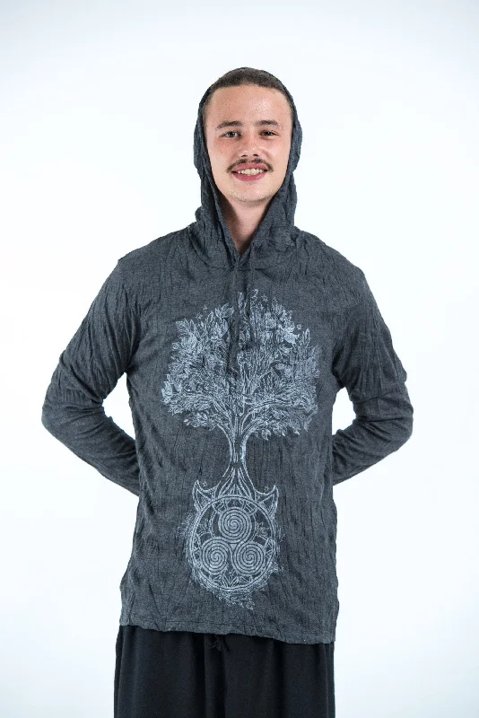 Sure Design Unisex Celtic Tree Hoodie Silver on Black