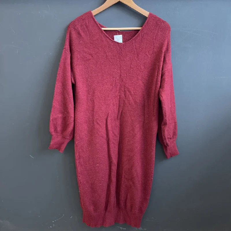 Women's Knit Sweater Dress: Maroon-women-LG