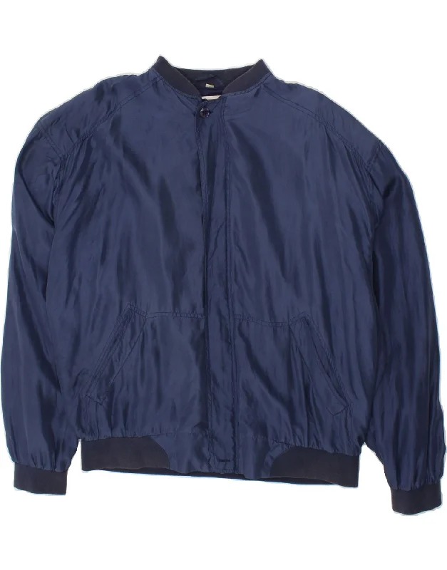 VINTAGE Mens Bomber Jacket UK 40 Large Navy Blue Silk