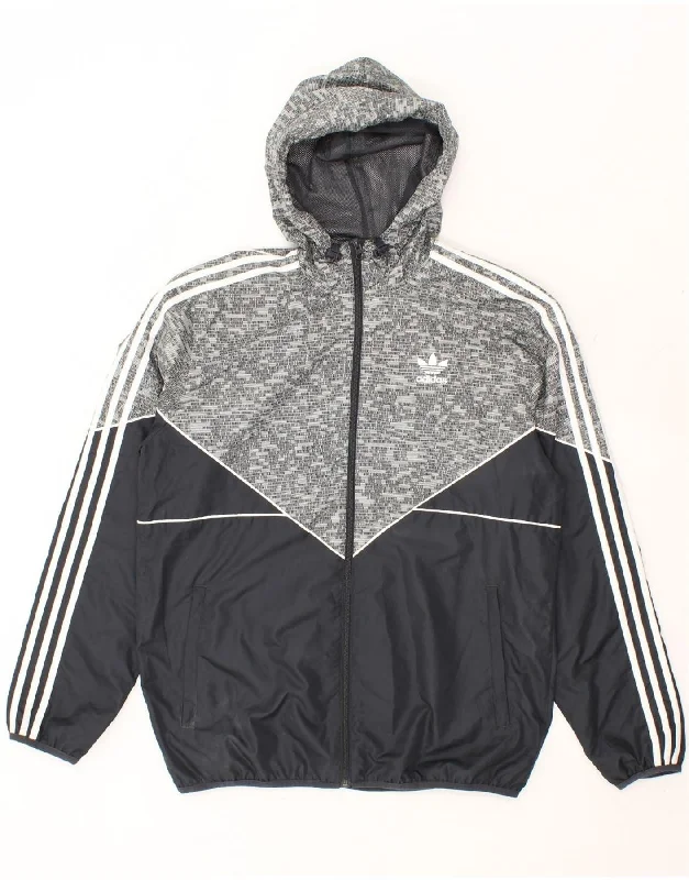 ADIDAS Mens Hooded Rain Jacket UK 38 Medium Grey Colourblock Polyester