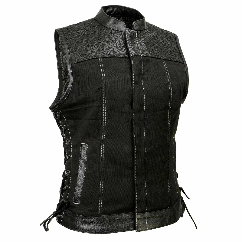 Milwaukee Leather MDL4052 Women's 'Skelly' Black Motorcycle Denim Vest