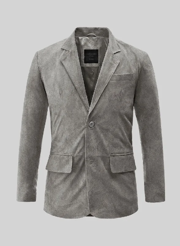 Gray Suede Leather Blazer