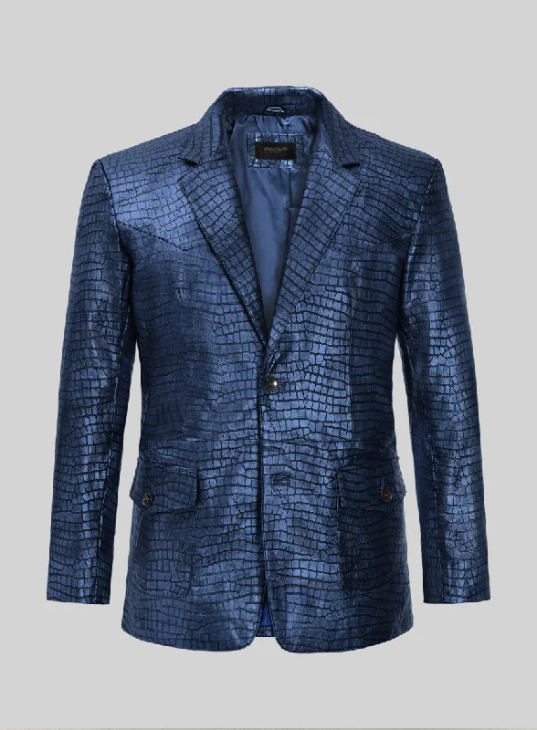 Croc Metallic Blue Western Leather Blazer