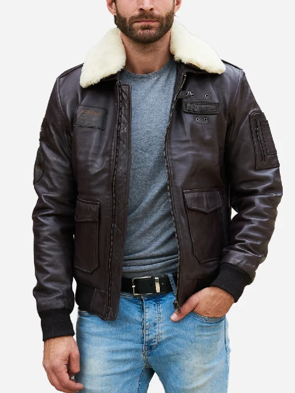 Air Bus Pilot Brown Leather Bomber Jacket