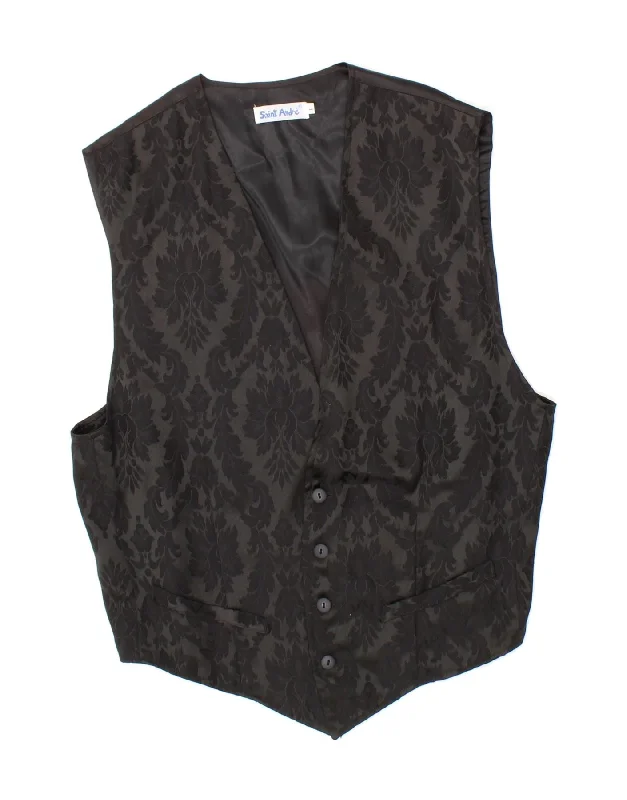 VINTAGE Mens Waistcoat Large Black Paisley Acetate