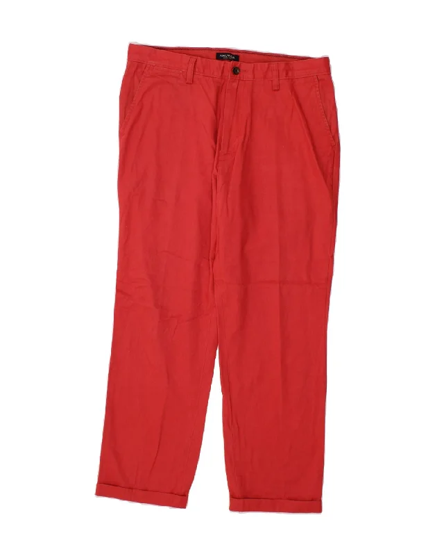 NAUTICA Mens Straight Chino Trousers W34 L30  Red Cotton