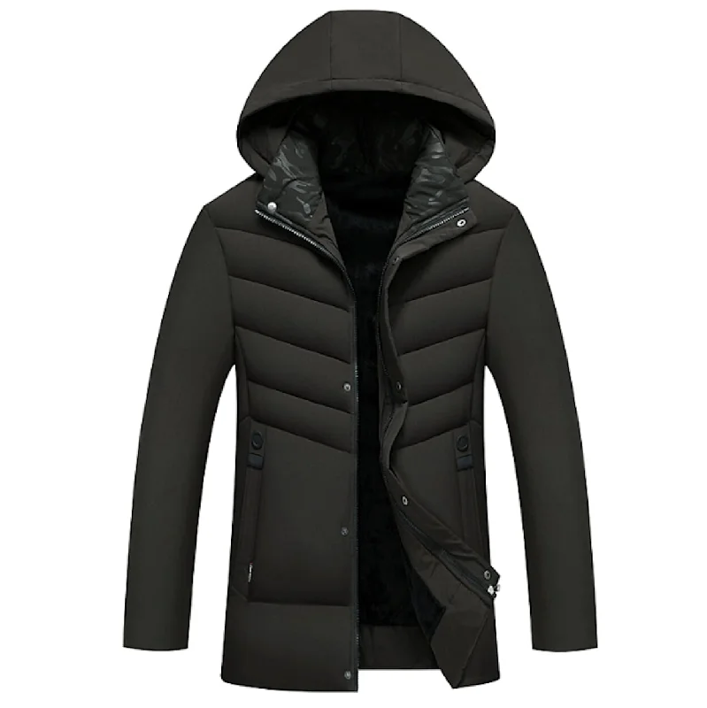 Mens Mid Length Zip Up Jacket with Removable Hood