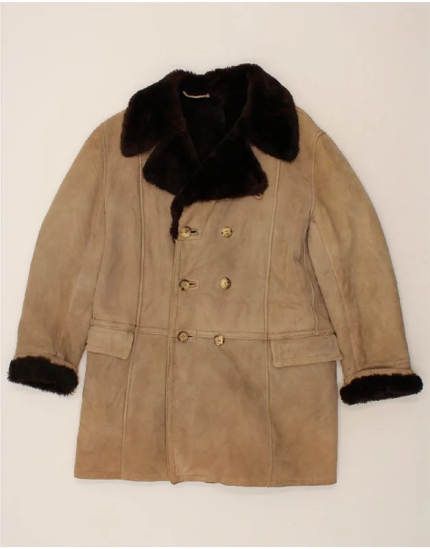 VINTAGE Mens Shearling Coat UK 40 Large Beige