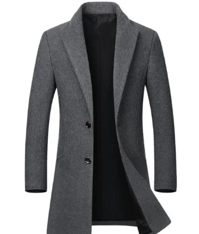 Mens Classic Dual Button Mid Length Coat