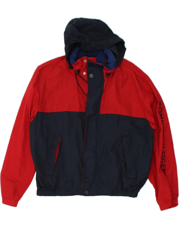 TOMMY HILFIGER Mens Graphic Hooded Rain Jacket UK 38 Medium Red