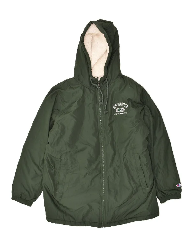 CHAMPION Mens Hooded Sherpa Jacket UK 42 XL Green Polyester