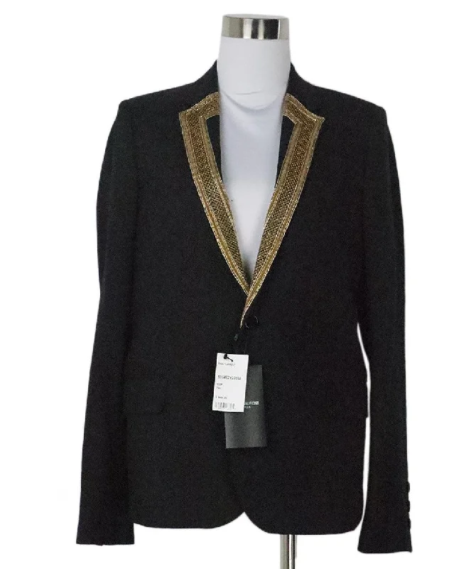 Saint Laurent Black Blazer w/ Gold Embroidery sz 4