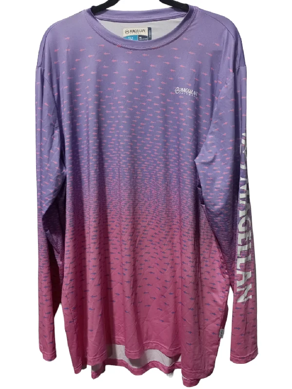 Athletic Top Long Sleeve Collar By Magellan In Pink & Purple, Size: 2x