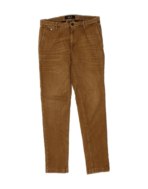 REPLAY Mens Skinny Chino Trousers W33 L30 Brown Cotton