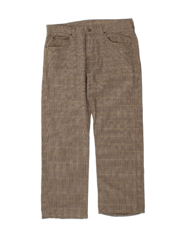 REPLAY Mens Straight Casual Trousers W36 L32 Beige Check Cotton