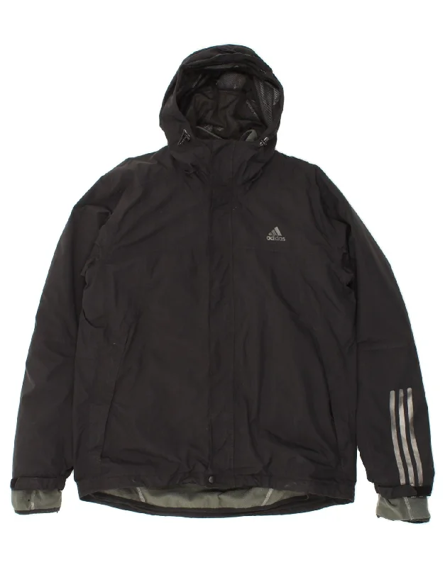 ADIDAS Mens Hooded Rain Jacket UK 40 Large Black Polyester