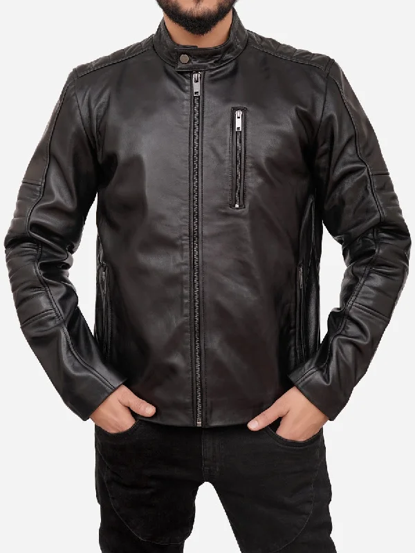 Davenport Black Biker Leather Jacket