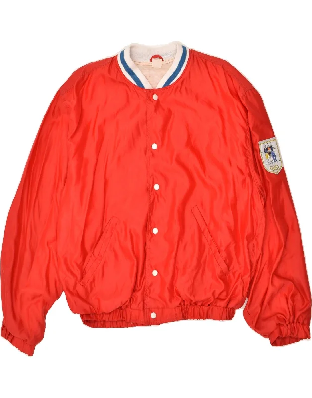 VINTAGE Mens Bomber Jacket EU 52/54 XL Red Polyamide