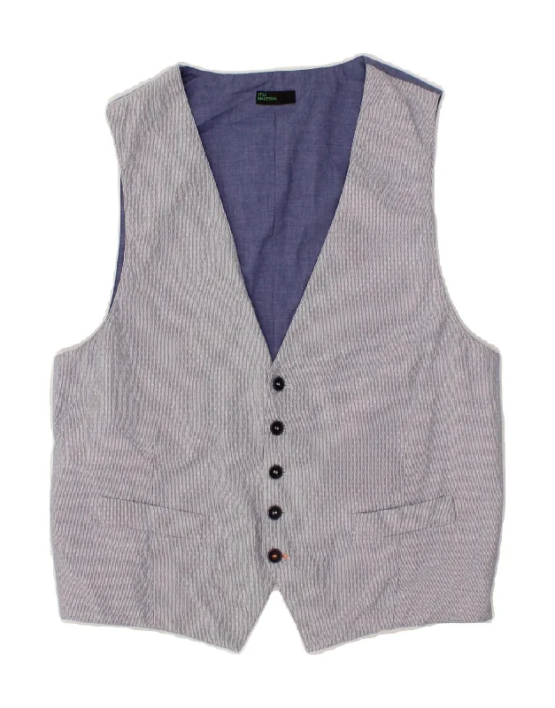 BENETTON Mens Waistcoat IT 52 Large Blue Pinstripe Cotton