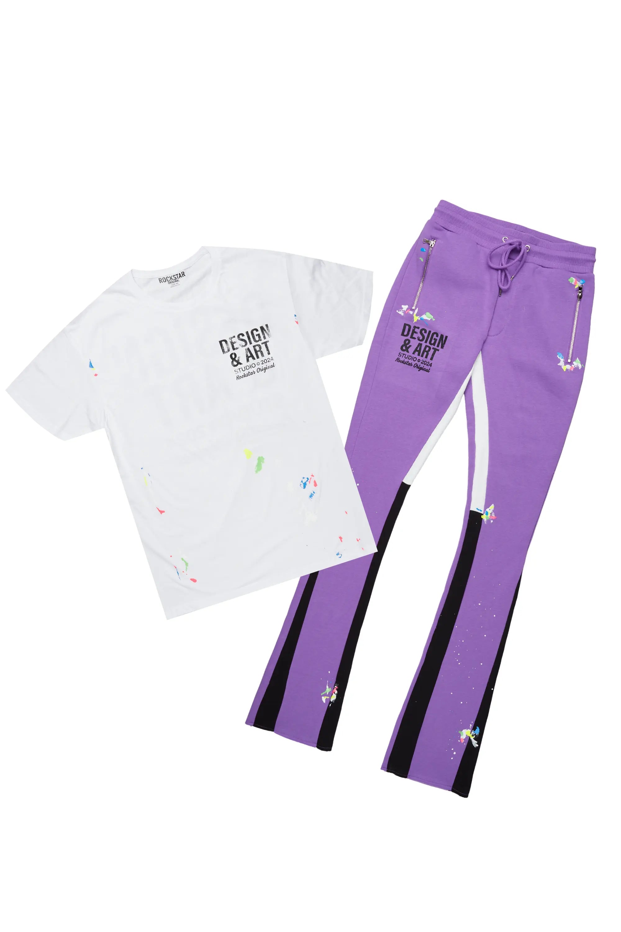 Mancha Purple/White T-Shirt Stacked Flare Track Set