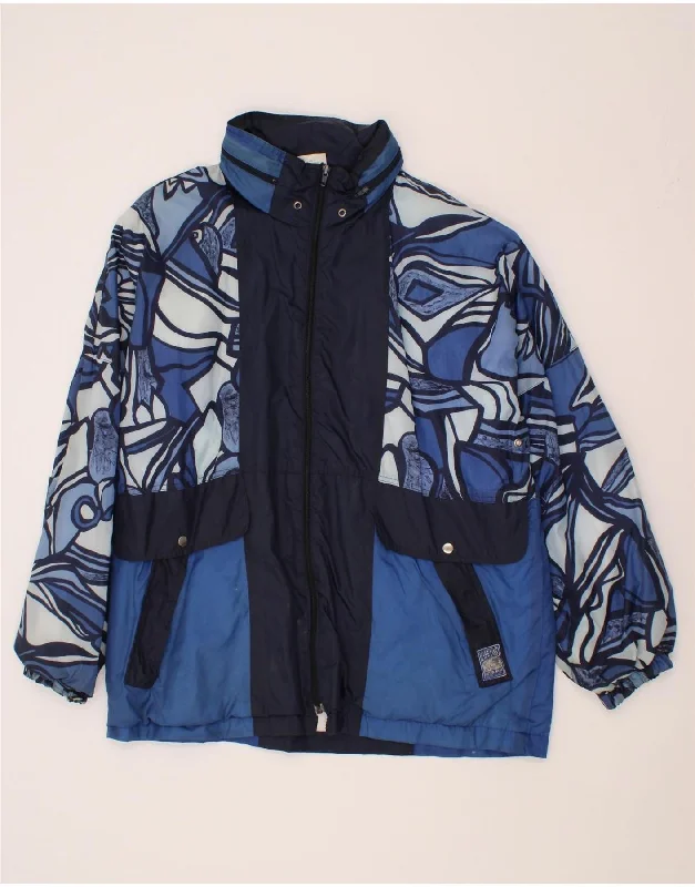 MARCEL CLAIR Mens Abstract Pattern Hooded Rain Jacket UK 38 Medium Blue