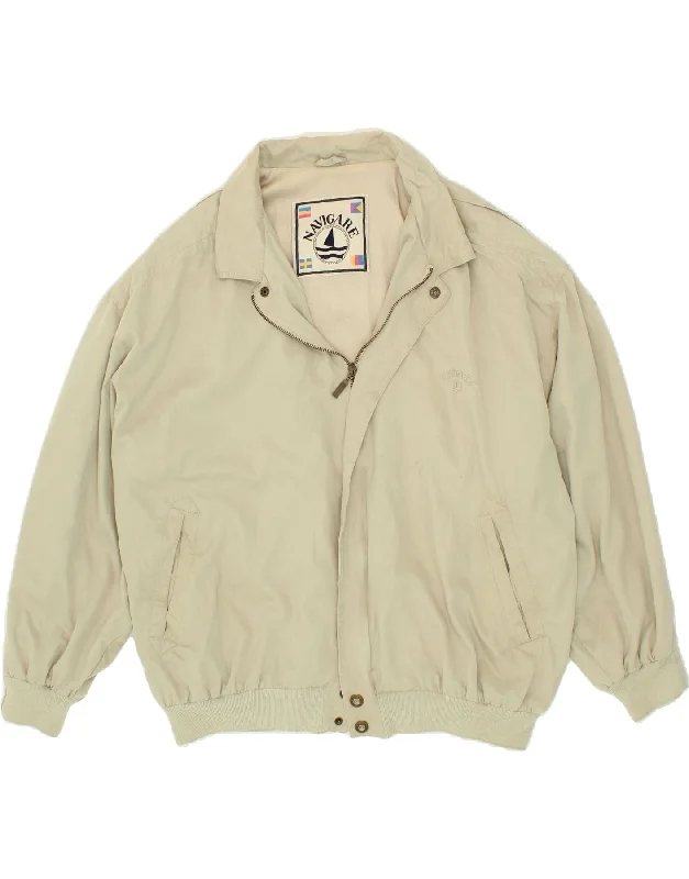 NAVIGARE Mens Bomber Jacket UK 42 XL Beige Viscose