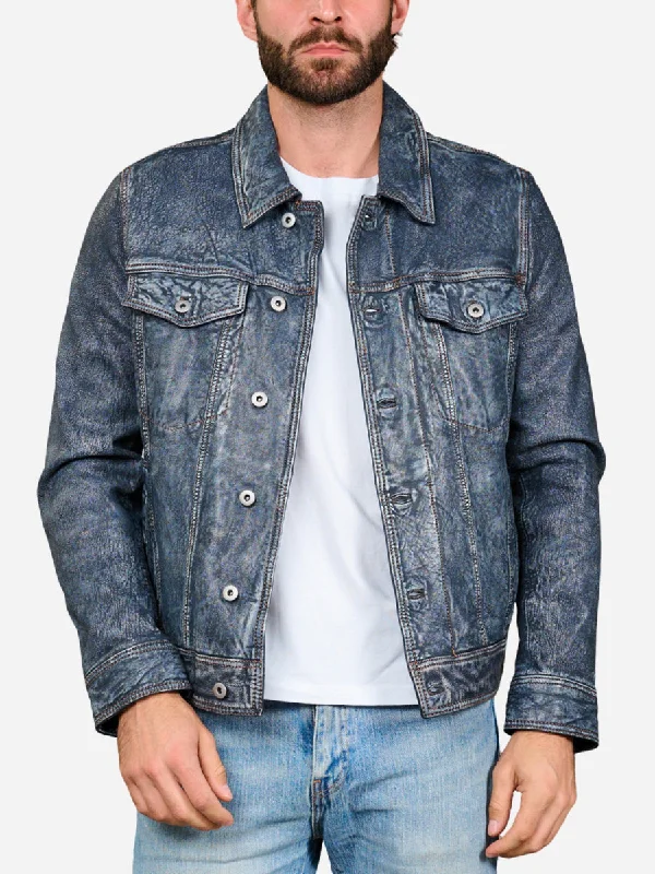 Hudson Trucker Blue Leather Jacket