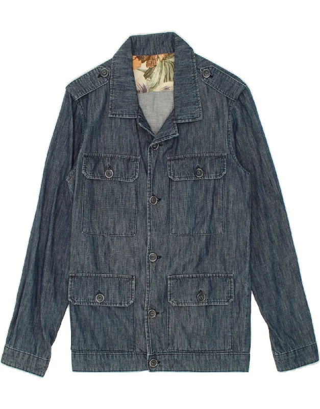 VINTAGE Mens Military Denim Jacket IT 44 XS Blue Cotton