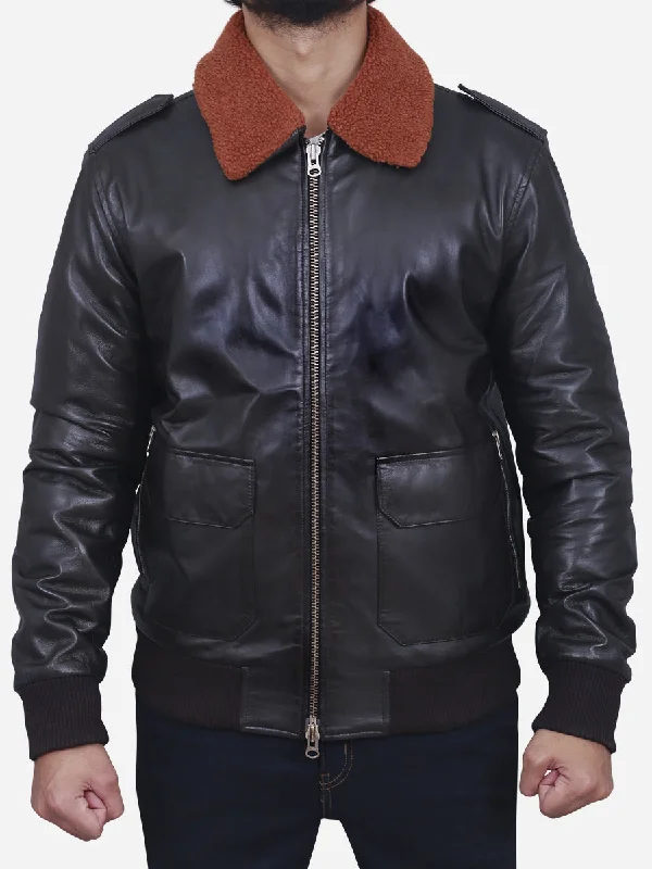 Regan Brown Shearling Collar Bomber Leather Jacket