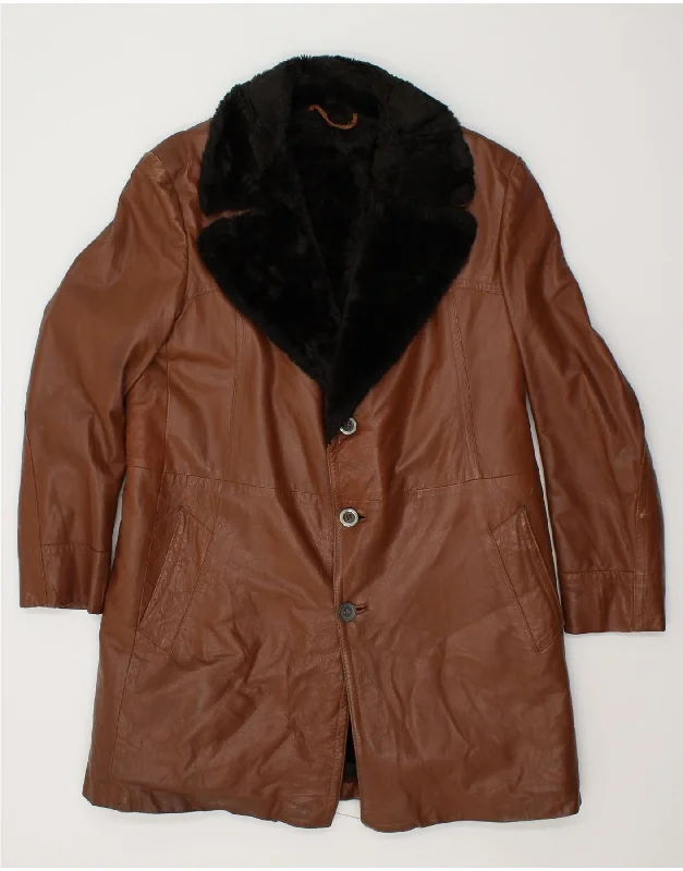 VINTAGE Mens Shearling Coat UK 38 Medium Brown