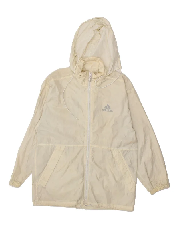 ADIDAS Mens Graphic Hooded Rain Jacket UK 34/36 Small Off White Polyamide