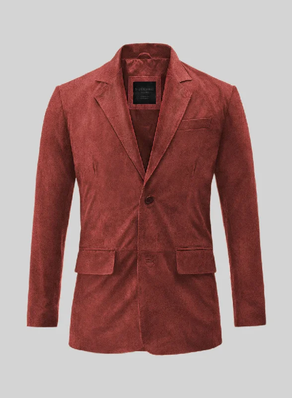 Burnt Red Suede Leather Blazer