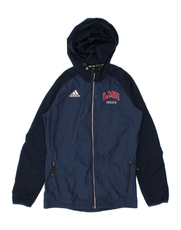 ADIDAS Mens LMU Soccer Graphic Hooded Rain Jacket UK 36 Small Navy Blue