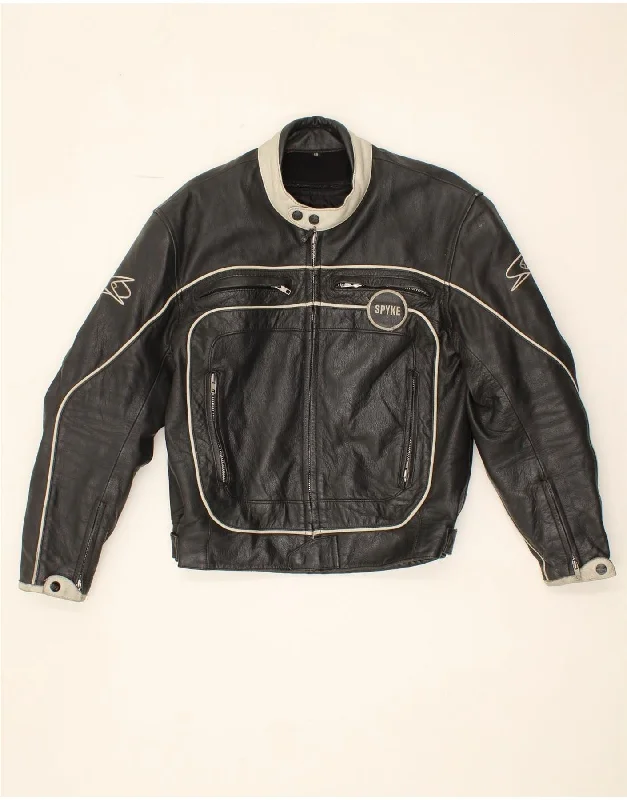 SPYKE Mens Motorcycle Graphic Racer Jacket IT 48 Medium Black Leather