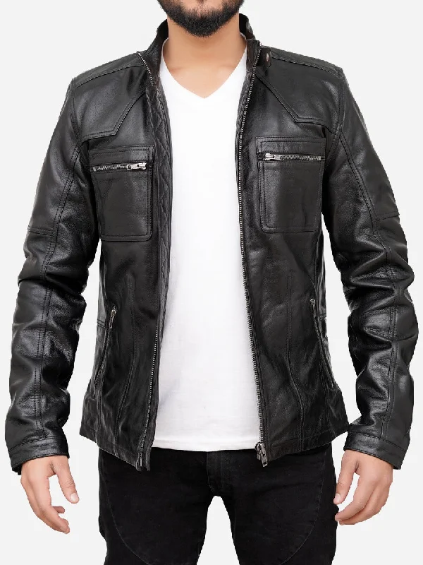 Alfred Black Motorcycle Leather Jacket