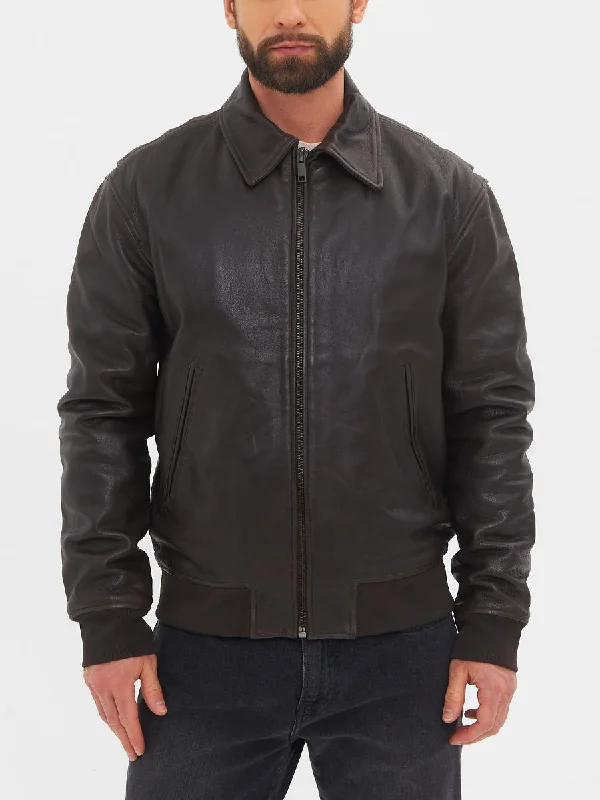 Jaxon Brown Genuine Leather Bomber Jacket