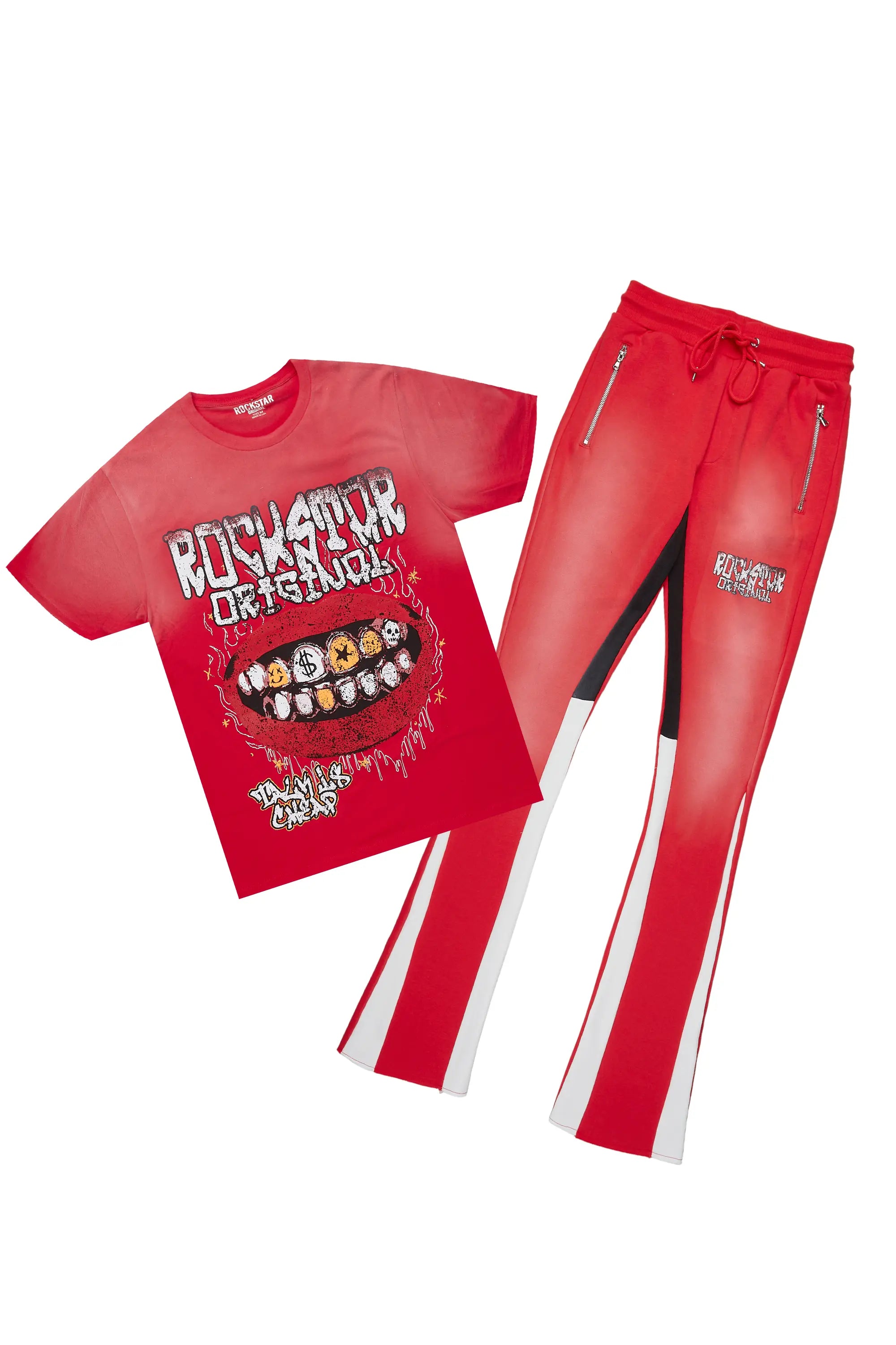 Kizzma Red T-Shirt/Stacked Flare Pant Set