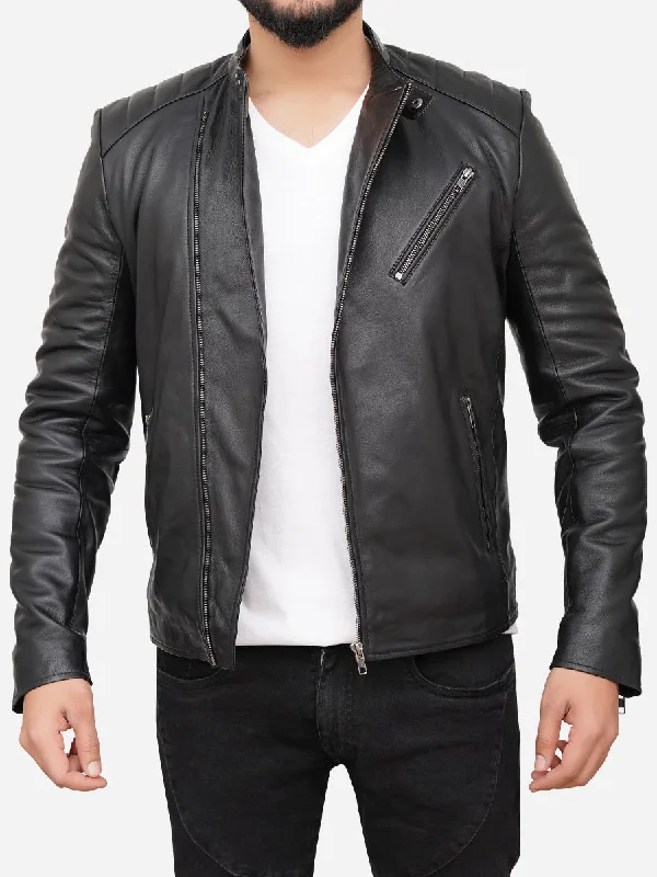 Alex Black Real Leather Biker Jacket