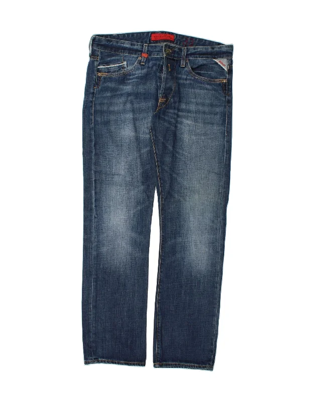 REPLAY Mens Straight Jeans W33 L32 Blue Cotton