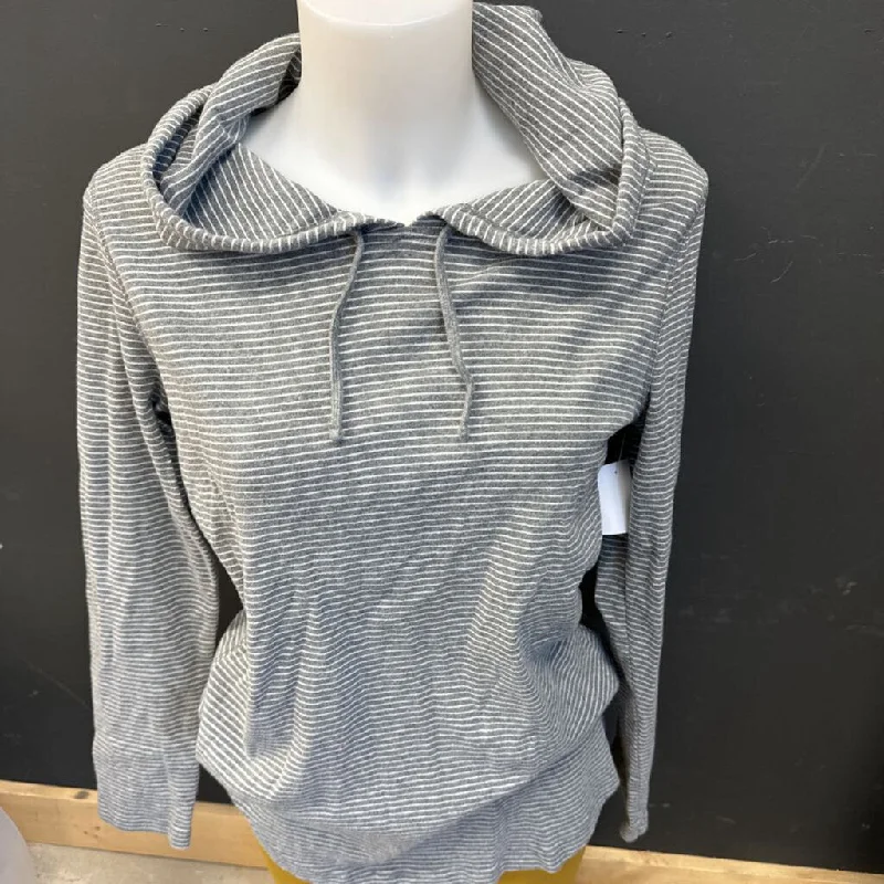 Eddie Bauer - Women's Striped L/S Hooded Shirt - MSRP comp $50: Grey/Stripes-women-LG