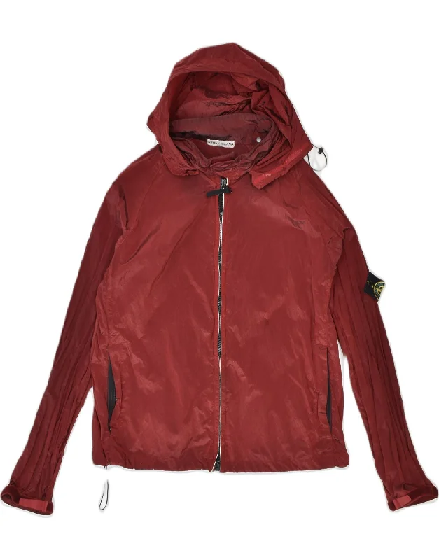 STONE ISLAND Mens Hooded Bomber Jacket Medium Burgundy Polyamide