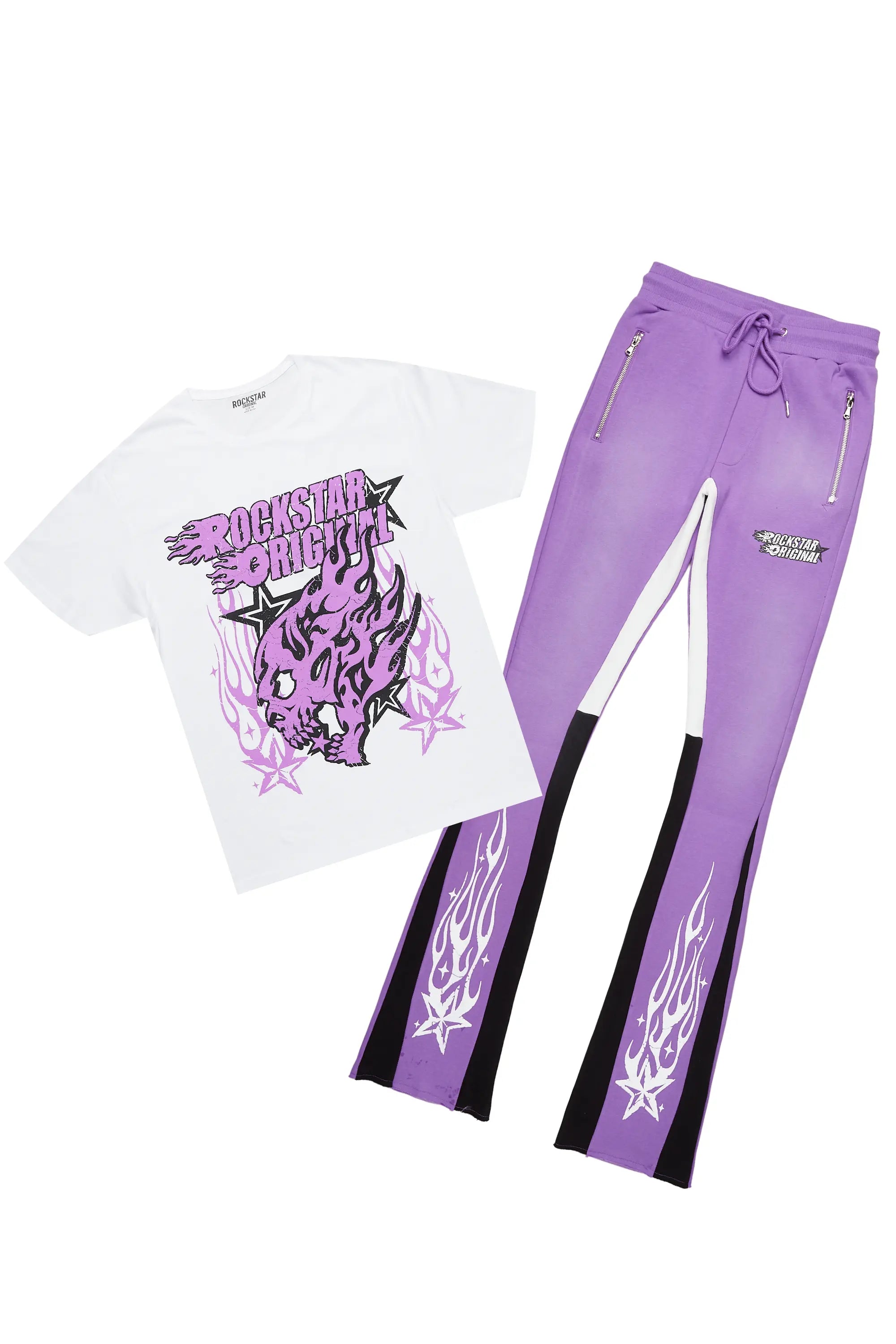 Smitty Purple/White T-Shirt/Stacked Flare Pant Set