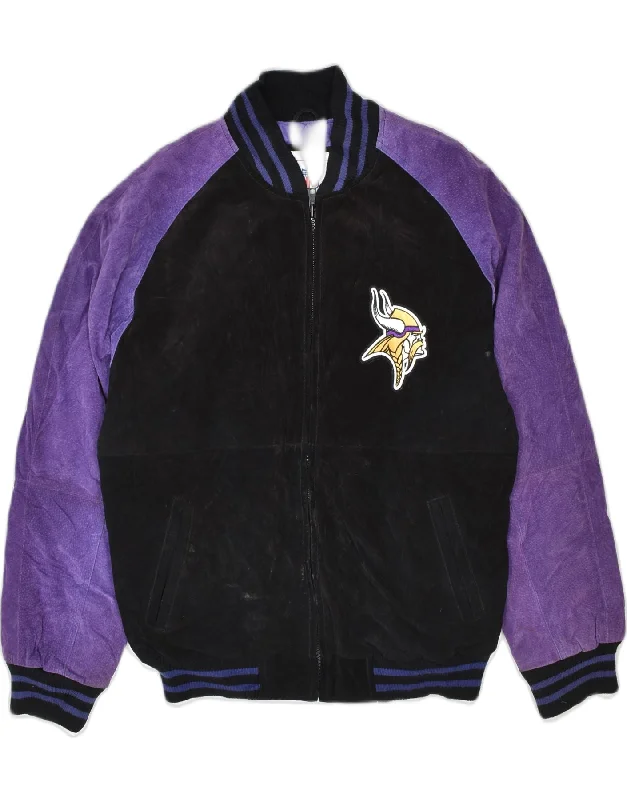 NFL Mens Vikings Graphic Suede Varsity Jacket UK 38 Medium Black