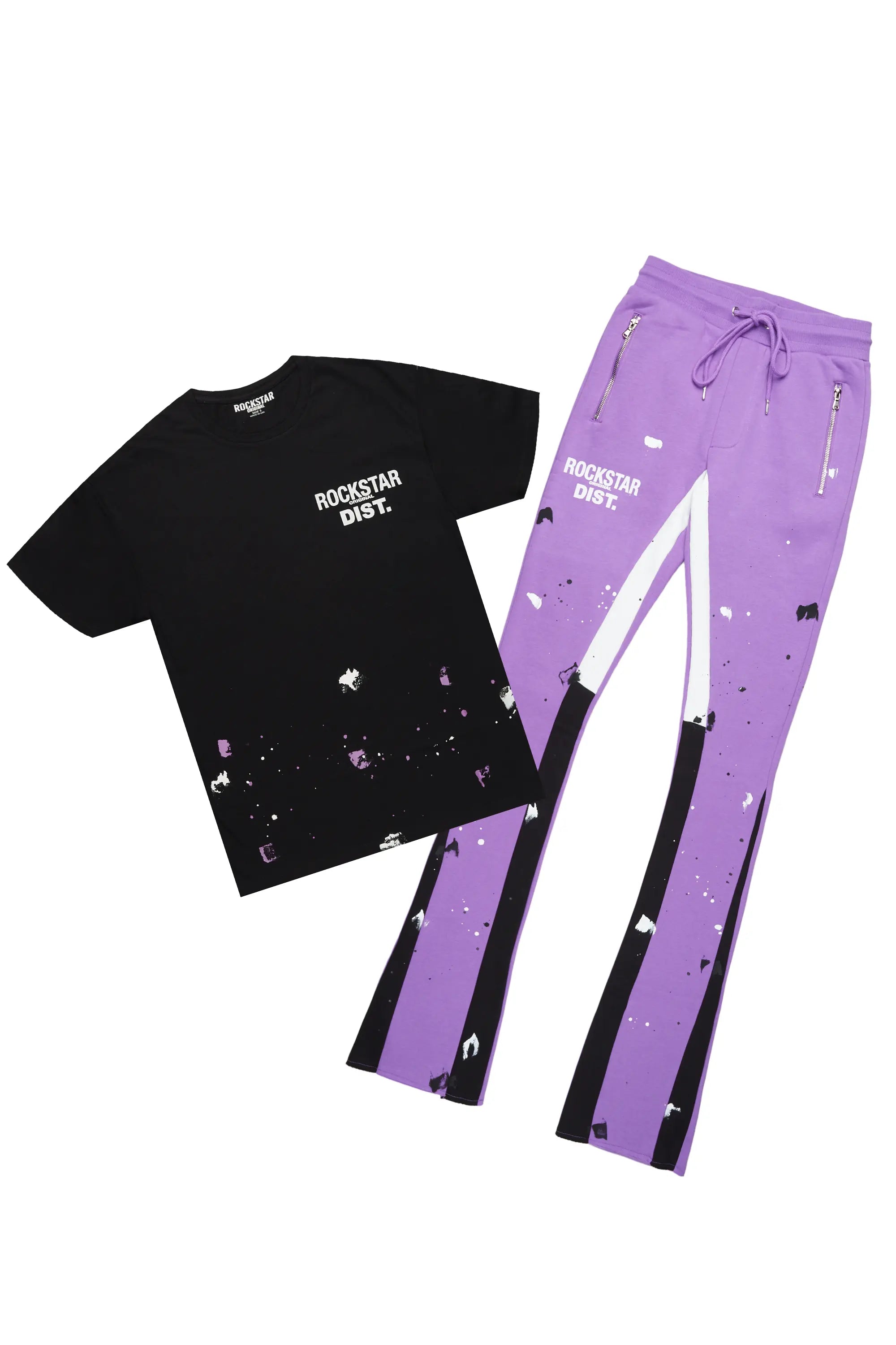 Raffer Black/Purple T-Shirt/Stacked Flare Pant Set