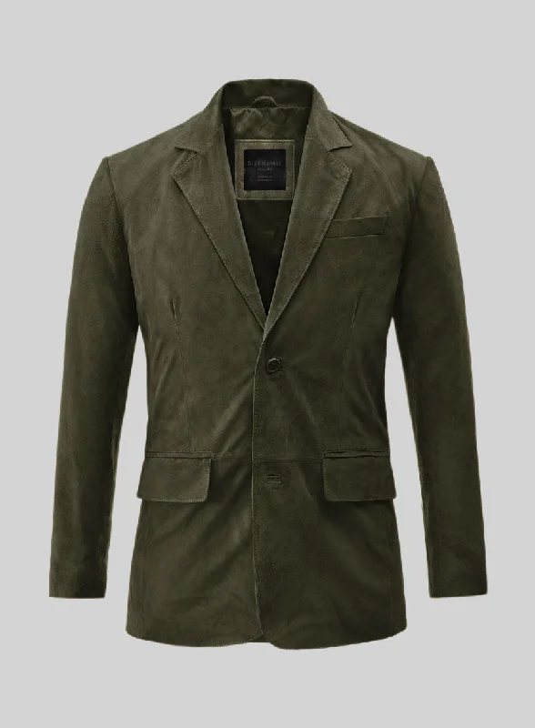 Olive Green Suede Leather Blazer