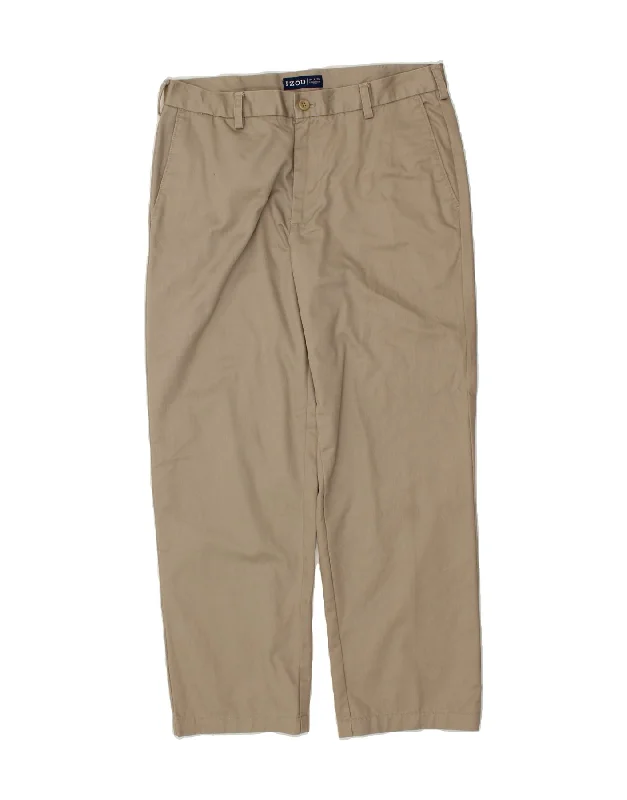 IZOD Mens Straight Chino Trousers W34 L29 Beige Cotton